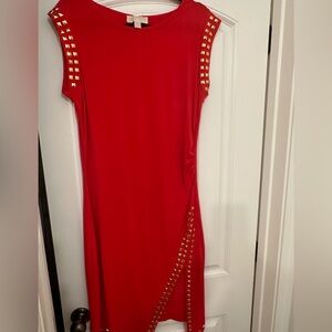 Michael Kors Red Asymmetrical Dress with Gold Accents